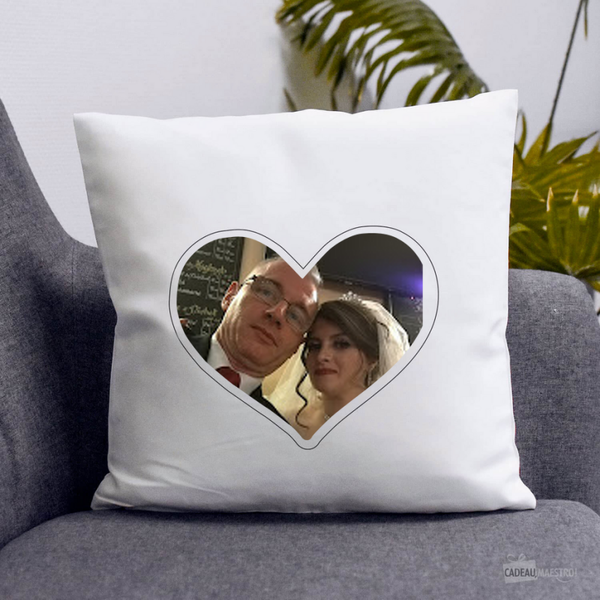 Coussin Blanc Photo Coeur à Personnaliser