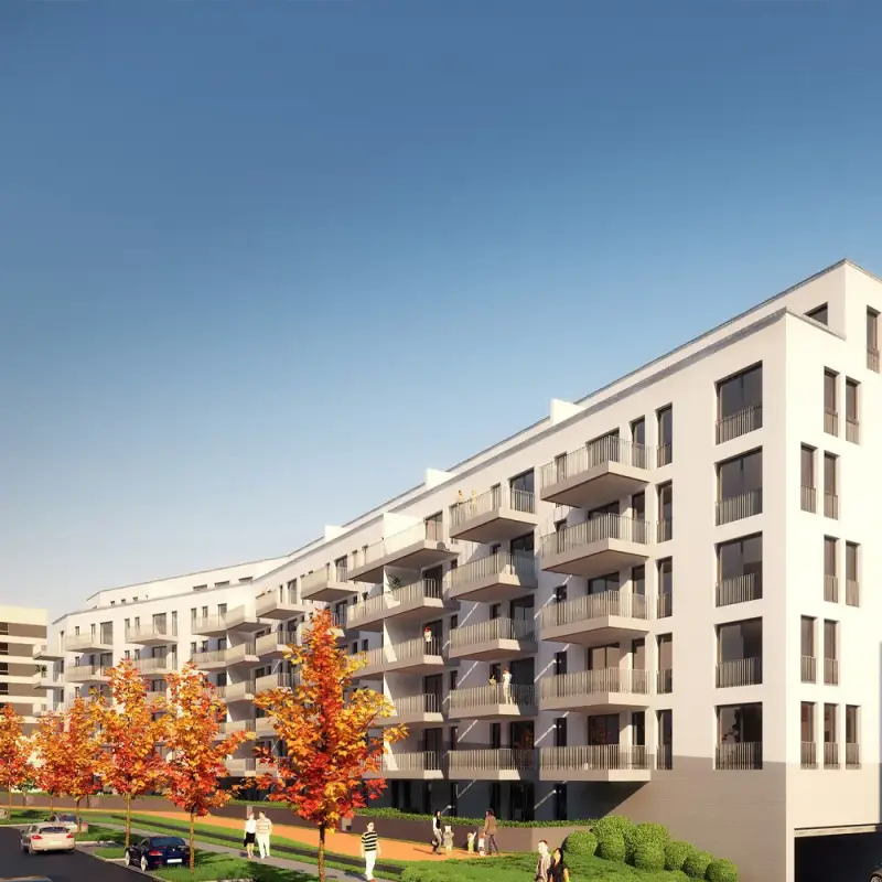 Wohnanlage „Am Römerhof“ in Frankfurt am Main mit 89 Wohneinheiten und Tiefgarage, schlüsselfertig realisiert und abgeschlossen.