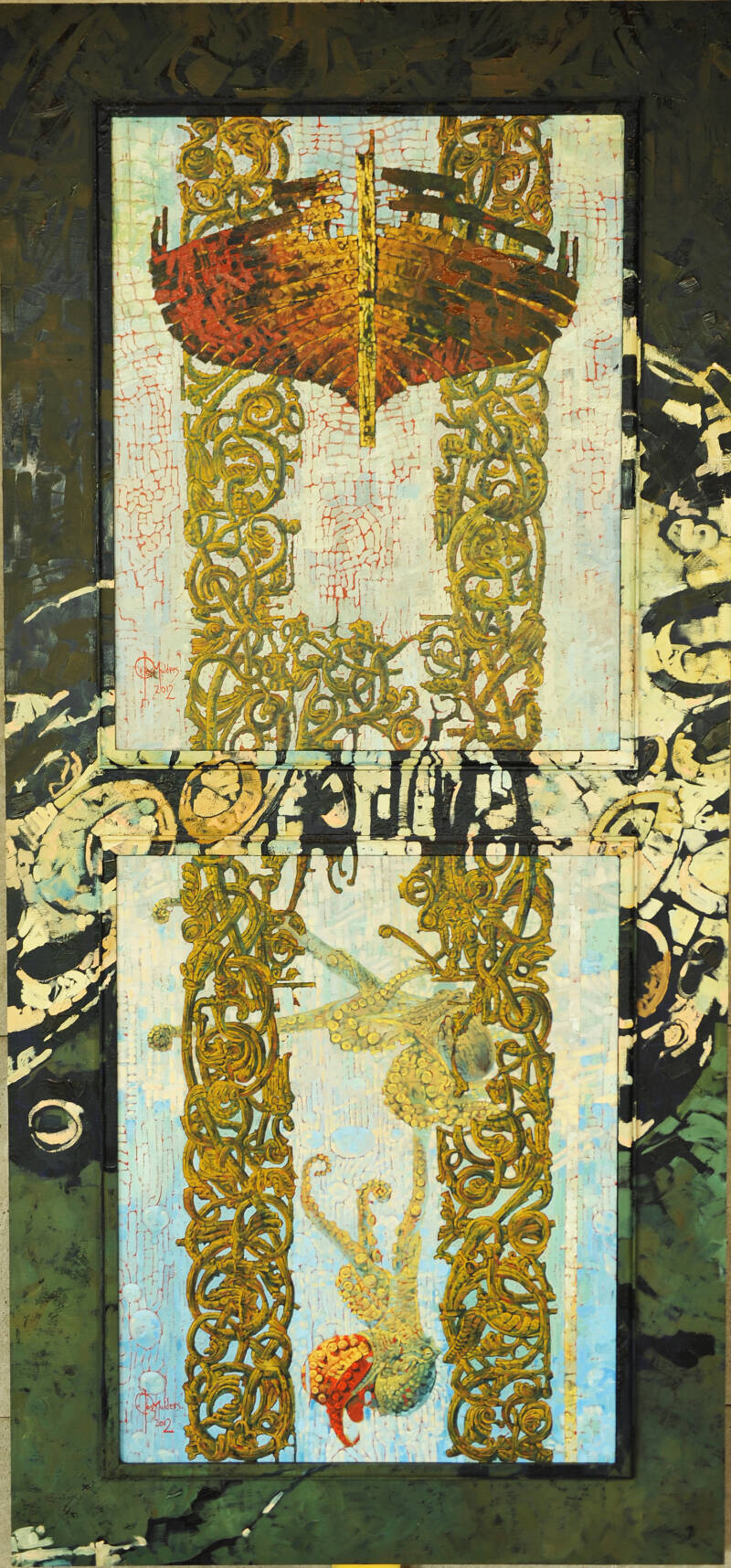 jos mulders olieverf schilderij oilpainting boot gedrochten ui de zee