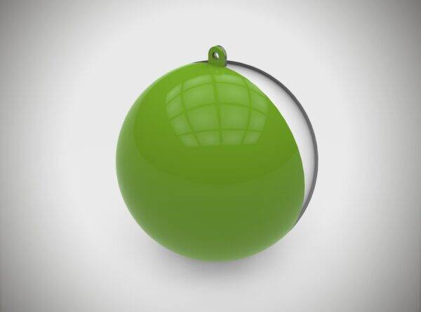 Bol  3 cm 2-delig half transparant/half groen kunststof met ophang gat