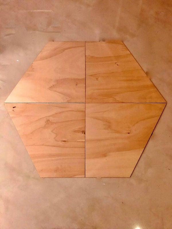 Hexagon groot 6 zijden (in 4 delen) van 54cm hout