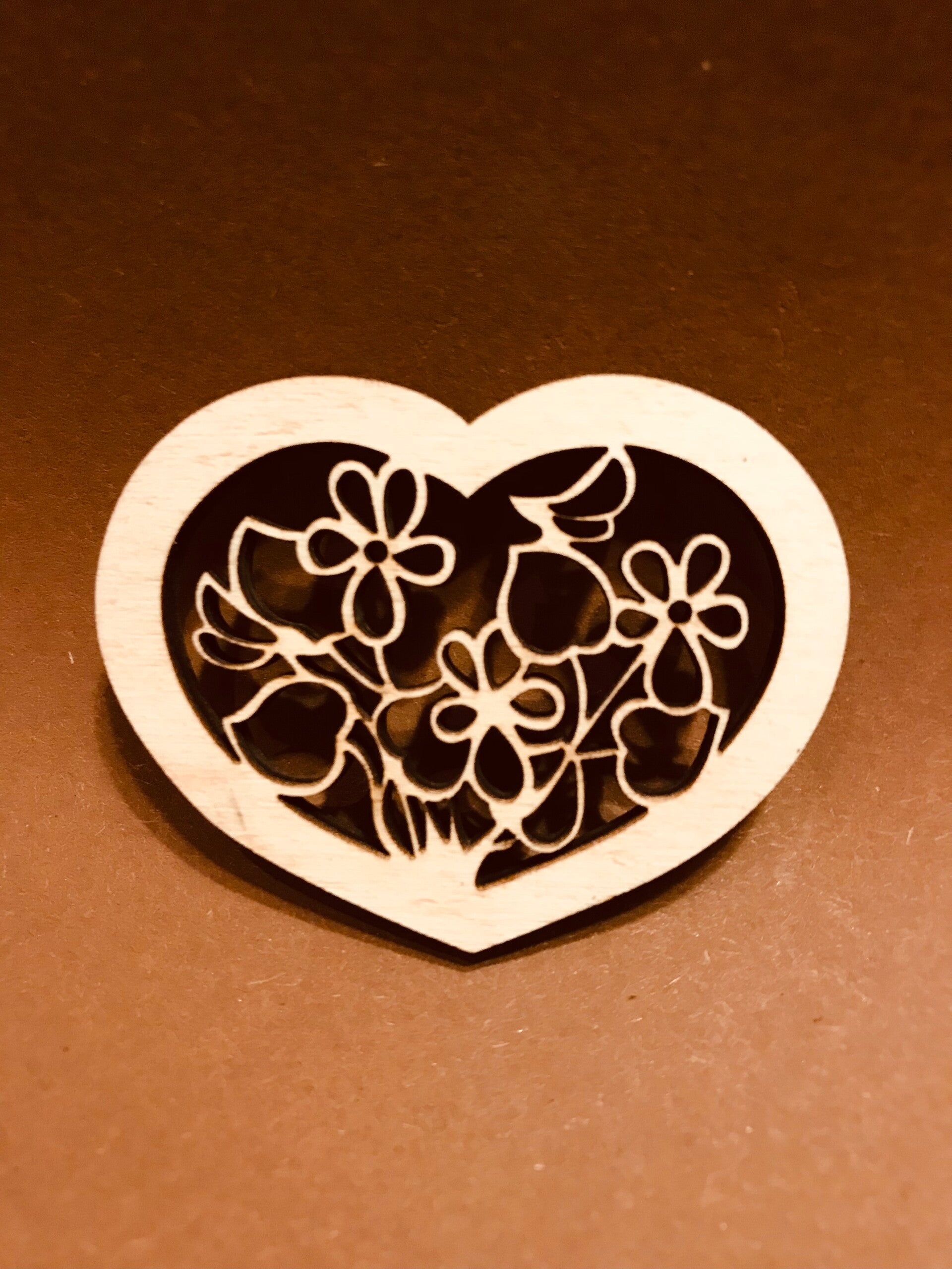 Hart met bloem motief hout diverse maten