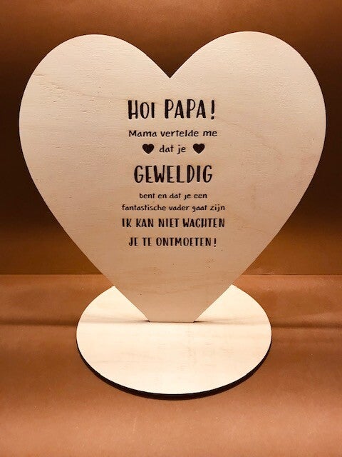 Hart staand hout 35x35cm met tekst Hoi Papa!