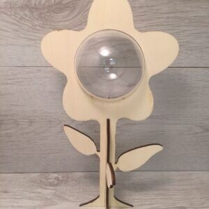 Bloem staand 30x16x0,4 cm hout inclusief bol 8 cm transparant kunststof