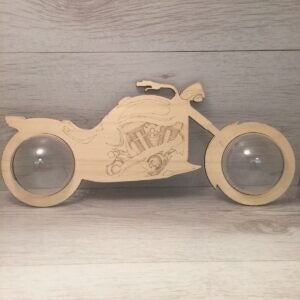 Motor 37x20x0,4cm hout met wielen bol 8 cm transparant kunststof