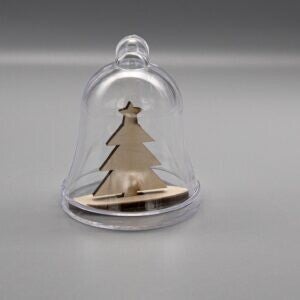 Kerst klok transparant kunststof + kerst boom hout