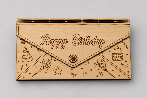 Holzbriefumschlag zum Geburtstag - verschließbar - optional mit Gravur