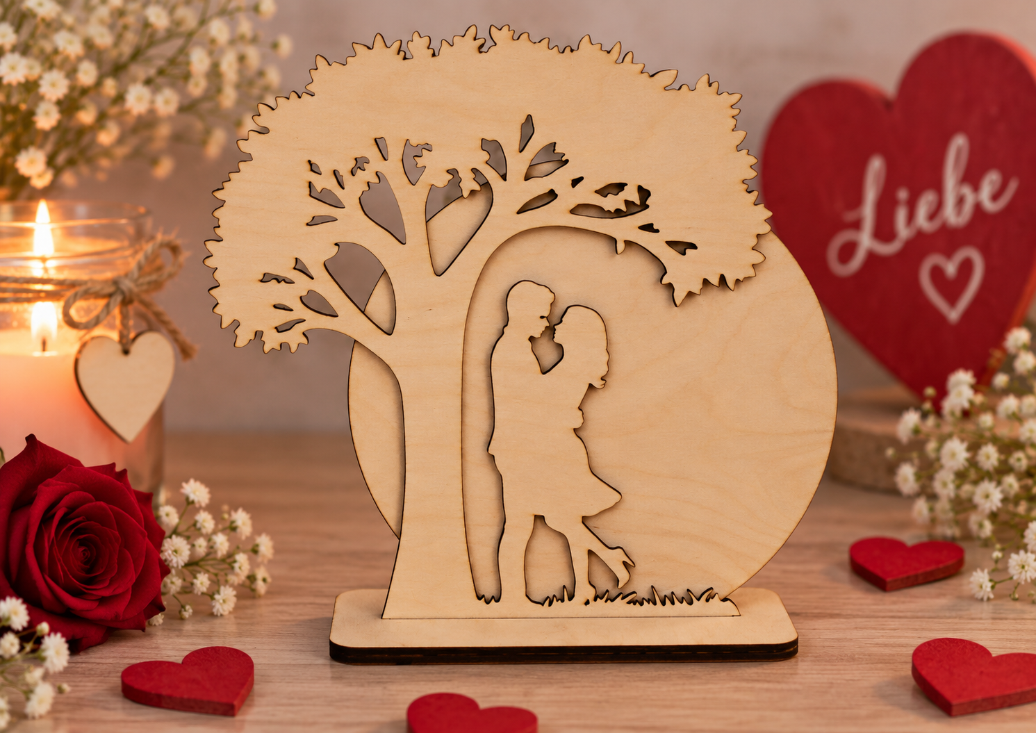 Holz-Silhouette „Paar unter dem Baum“ inkl. Gravur