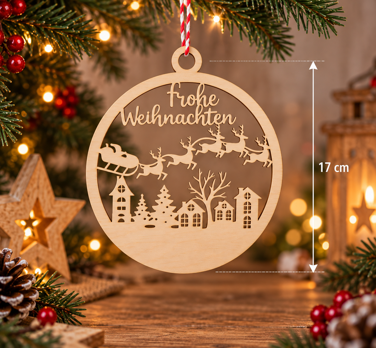 Baumanhänger "Frohe Weihnachten" mit zusätzlicher Gravur