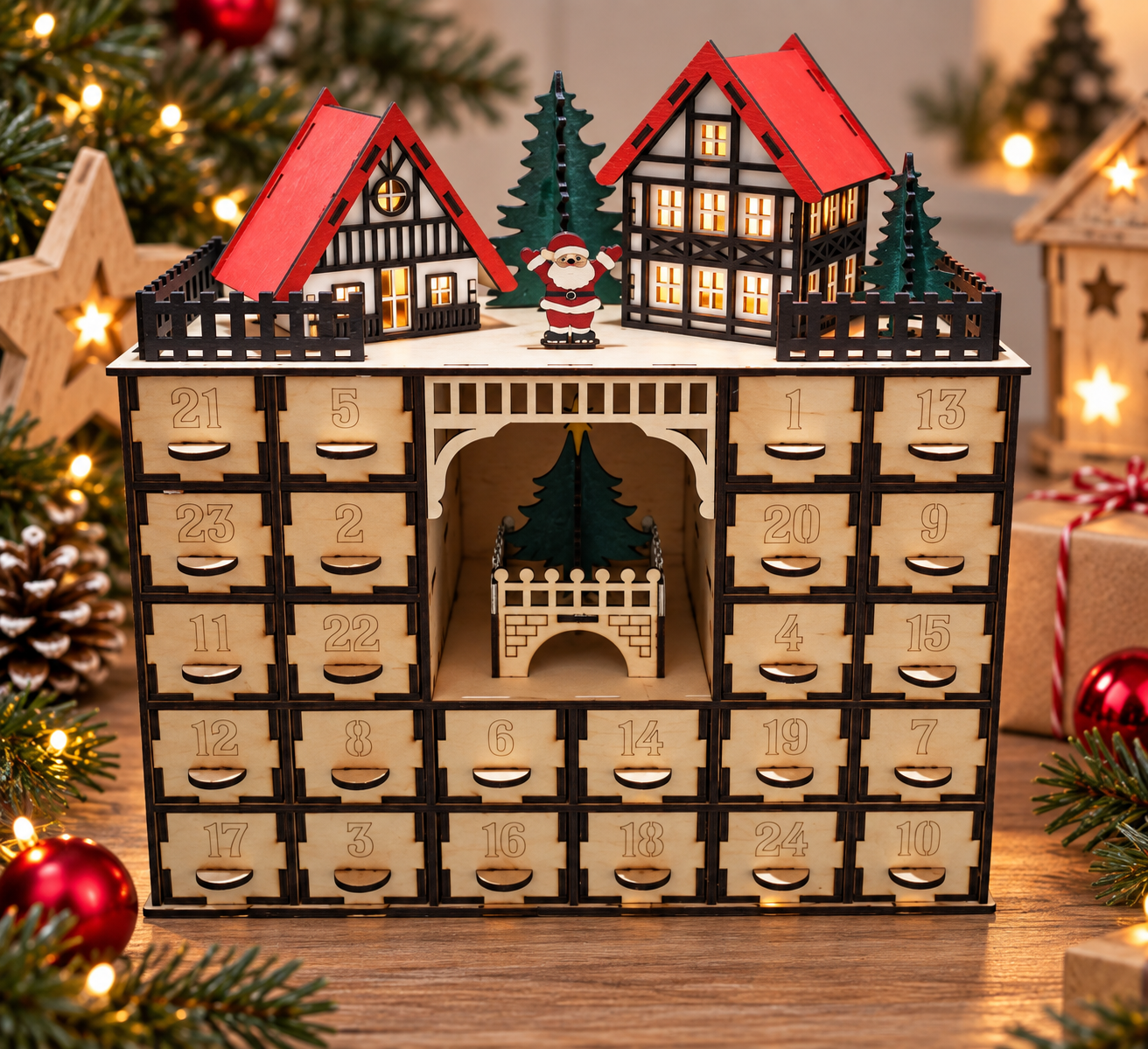 Großer Adventskalender (unlackiert) zum Selbstbefüllen