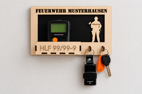 Wandhalterung Funkmeldeempfänger & Schlüssel "Feuerwehr"– personalisierbar