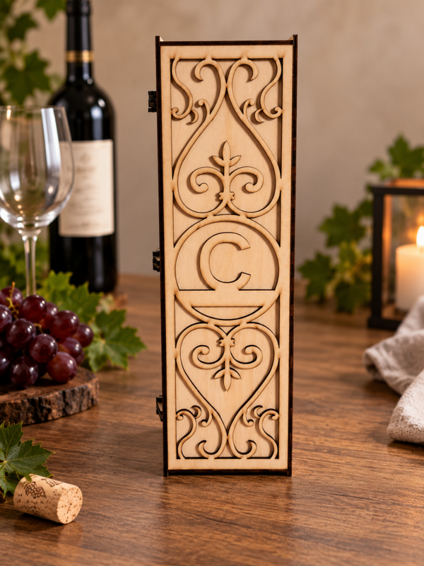 Flaschengeschenkbox mit Initiale und mit optionale Gravur