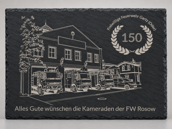 Schieferplatte DIN A3 mit individueller Gravur für Feuerwehrleute