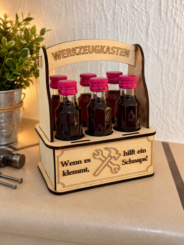 Likörflaschen-Träger Werkzeugkasten „Sixer“