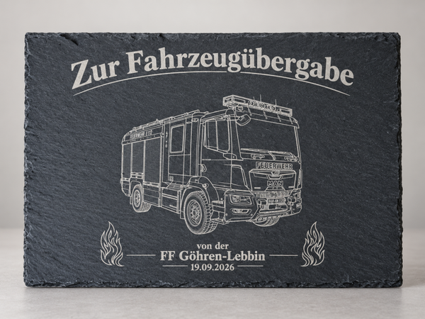 Schieferplatte 30x20 mit individueller Gravur für Feuerwehrleute