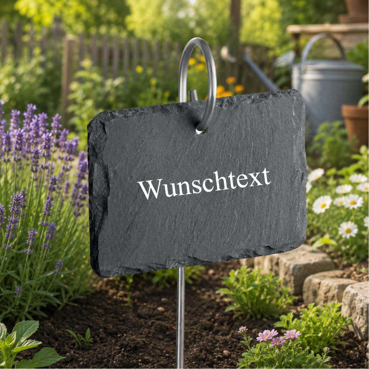 Pflanzenstecker aus Schiefer mit Edelstahlstab & individueller Gravur