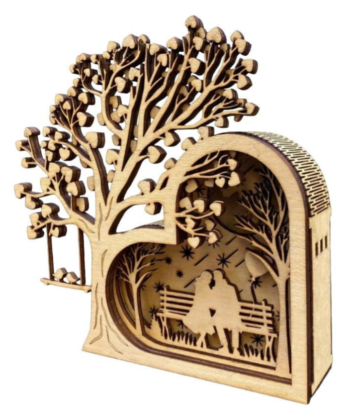 Herz mit Pärchen auf Bank