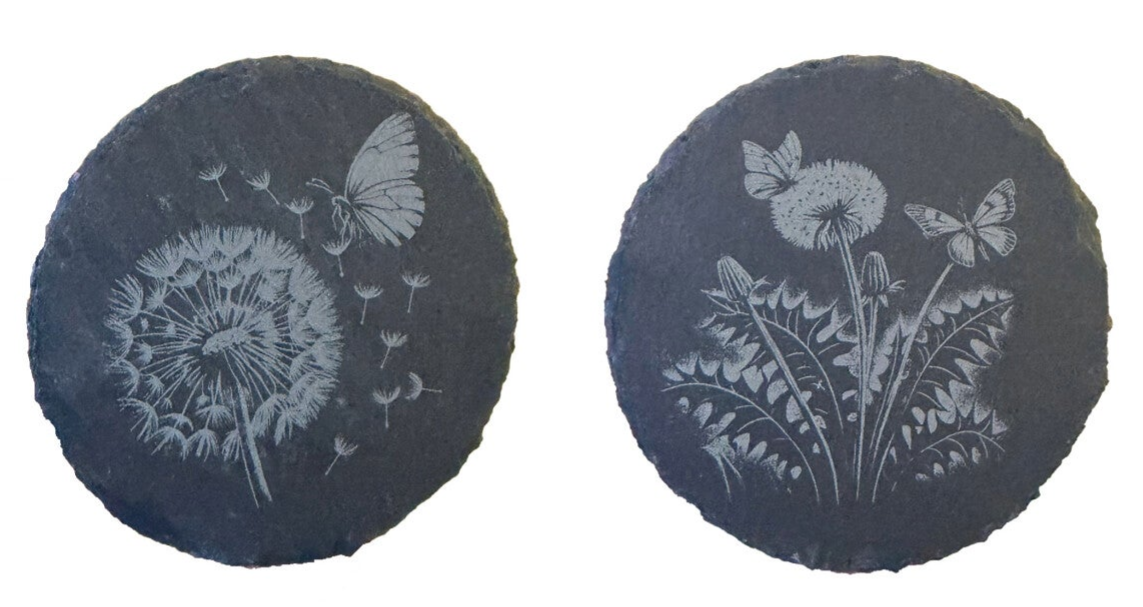 2er-Set Schieferuntersetzer rund „Pusteblume"
