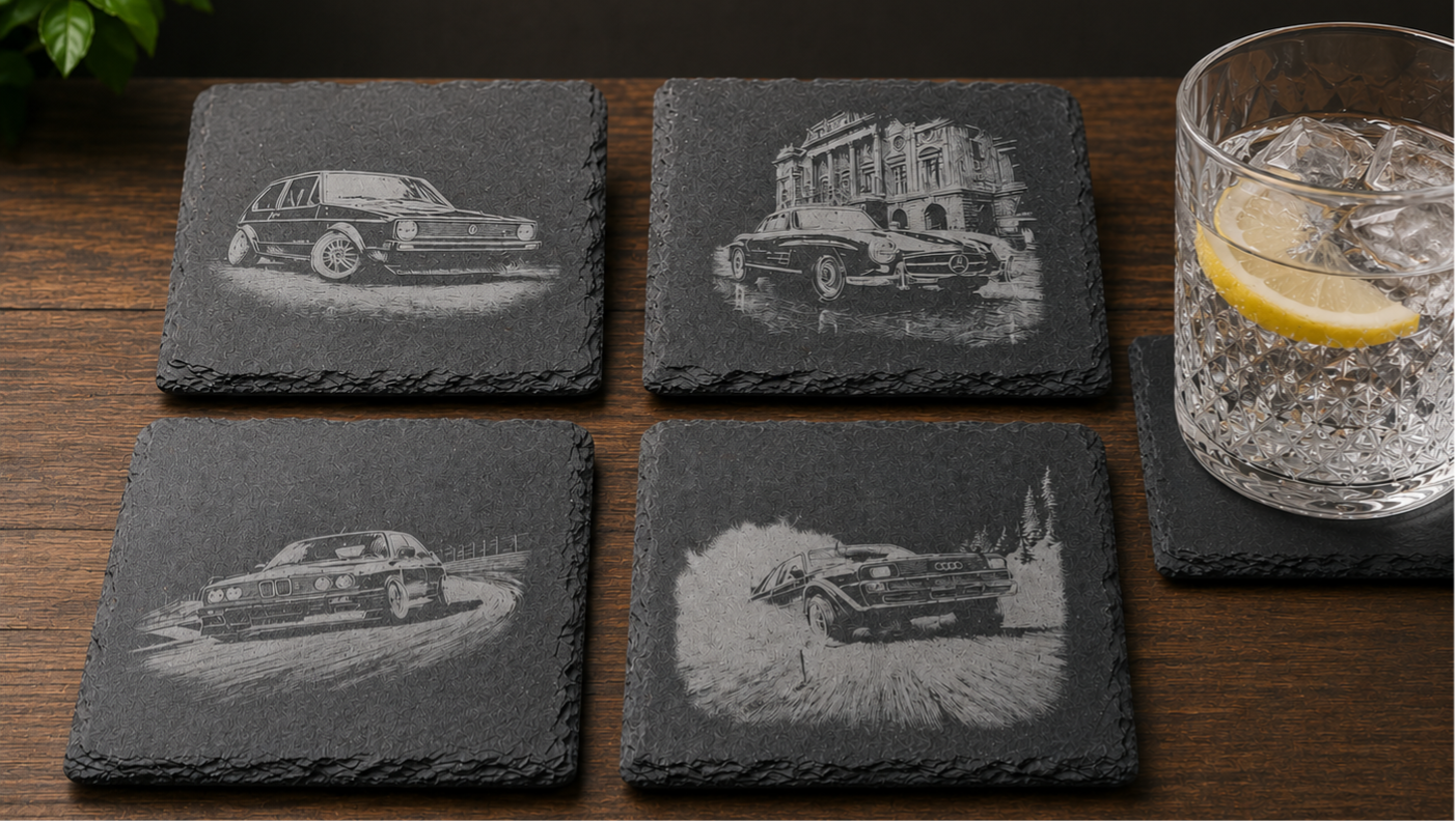 4er Set Untersetzer eckig "deutsche Autos"