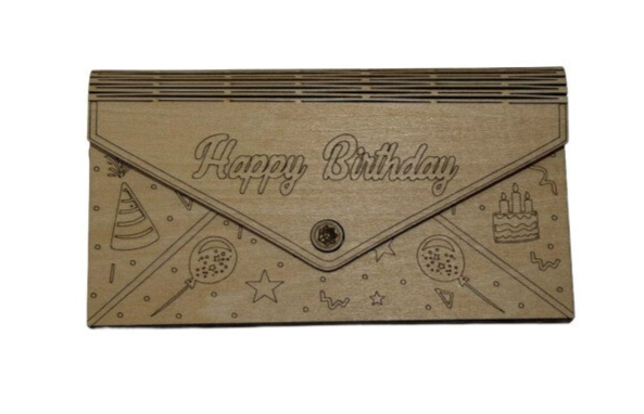 Holzbriefumschlag zum Geburtstag - verschließbar - optional mit Gravur