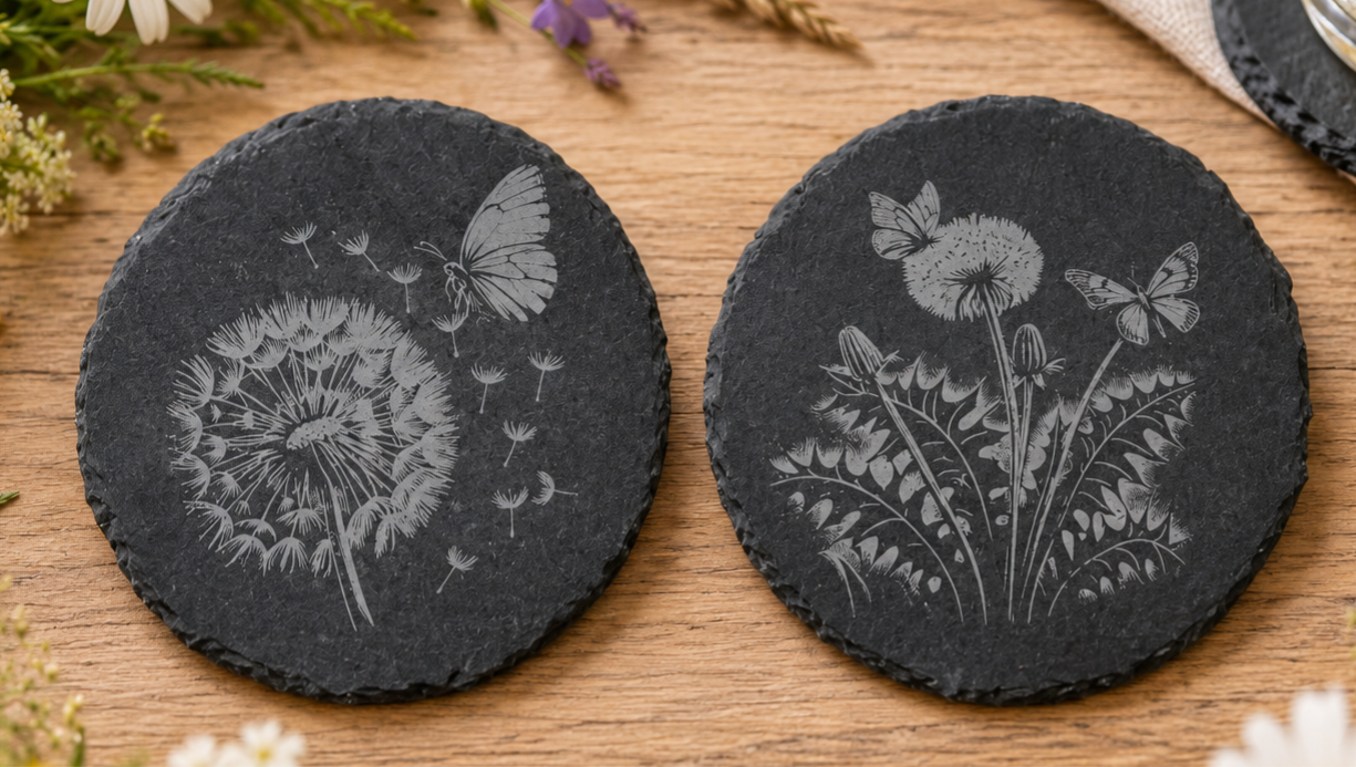 2er-Set Schieferuntersetzer rund „Pusteblume"