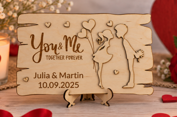 personalisierte Holztafel für Liebespaare - "YOU & ME" inkl. Gravur