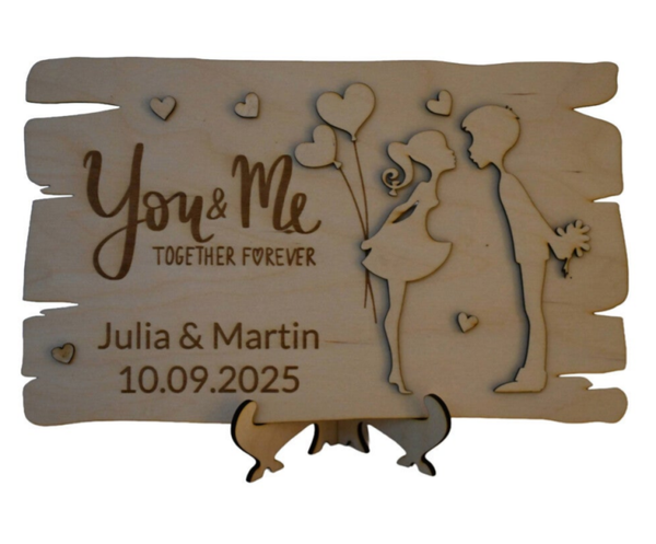 personalisierte Holztafel für Liebespaare - "YOU & ME" inkl. Gravur