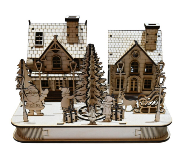 Weihnachtsszene mit LED-Lichterkette & persönlicher Gravur