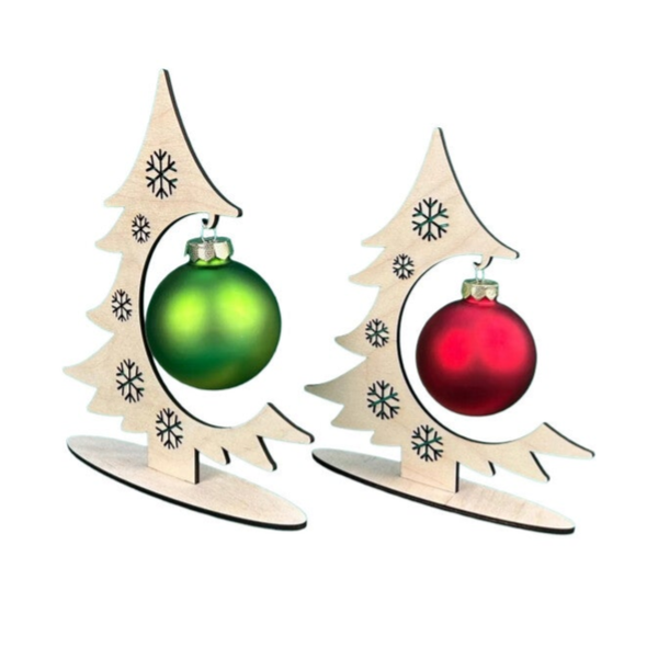 2er-Set Weihnachtskugel-Halterungen (ohne Kugel)– Baumoptik mit Schneeflocken