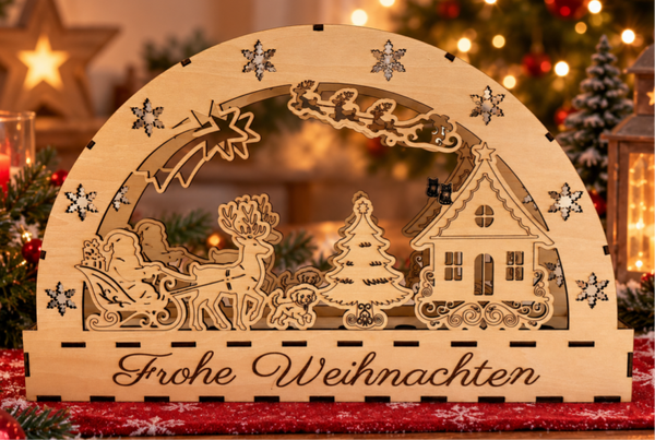 Schwibbogen "Weihnachtsmann mit Schlitten"