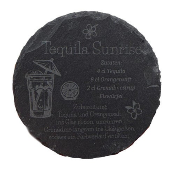 Schieferuntersetzer rund mit auswählbaren Cocktail-Rezepte