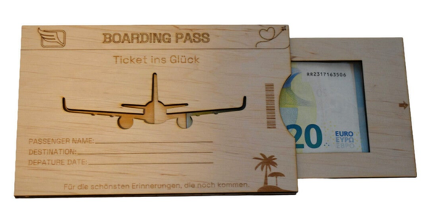Geldgeschenk Boardingpass inkl. persönlicher Gravur