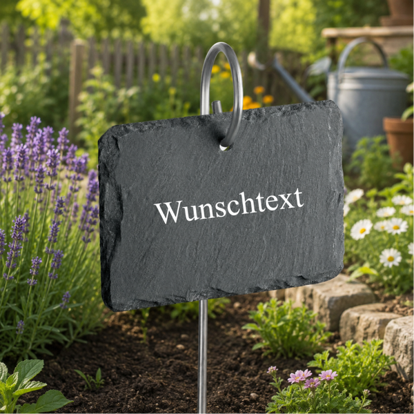 Pflanzenstecker aus Schiefer mit Edelstahlstab & individueller Gravur