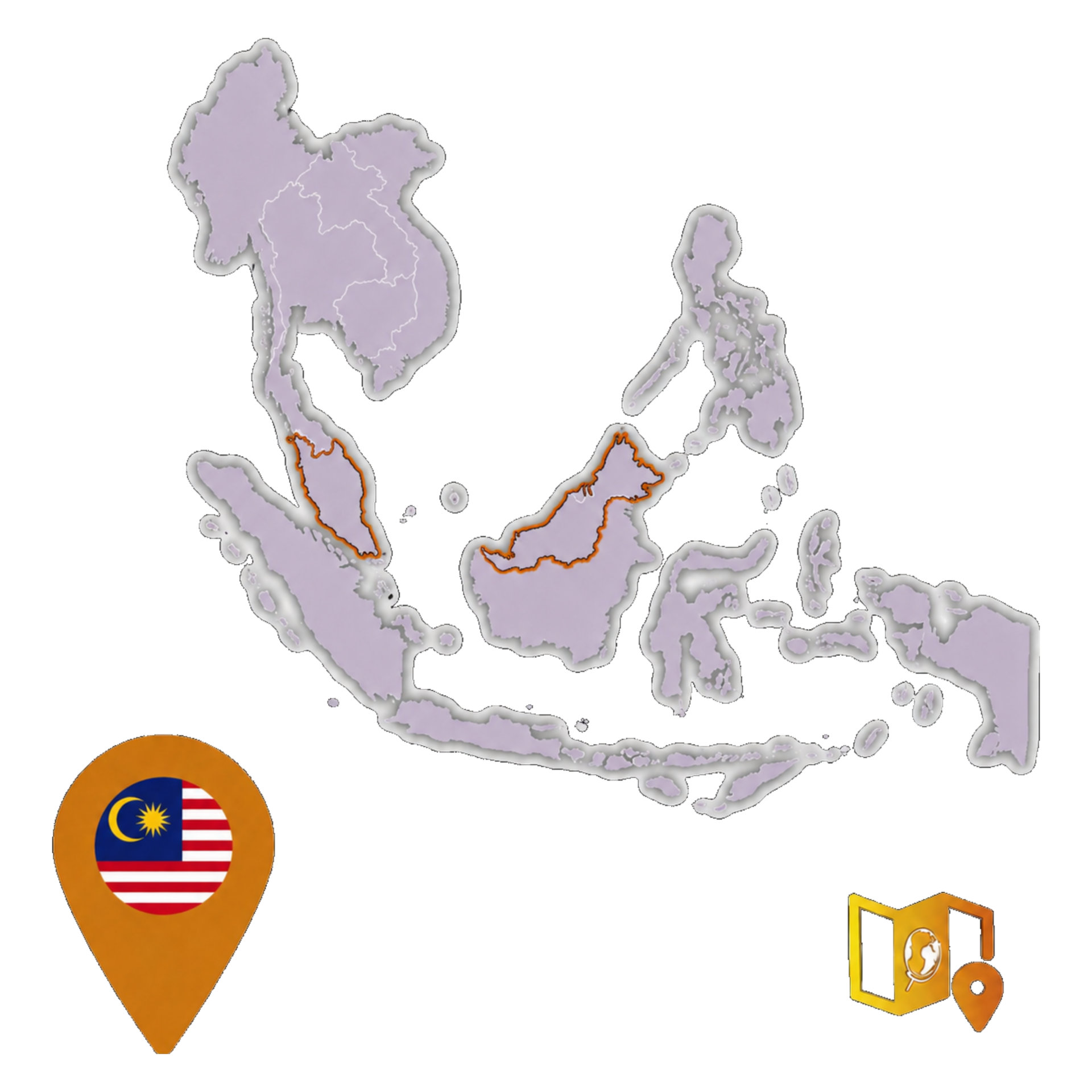 Kaart van zuid-oost Azië waarop het land Cambodja uitgelicht is