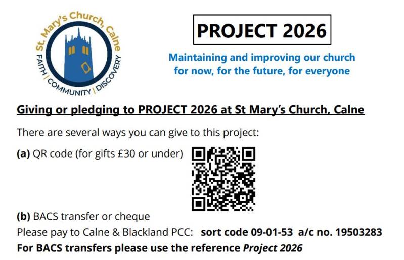 Project 2026 donation options, click here to donate up to 30 pounds, scan QR code or send money via BACS transfer