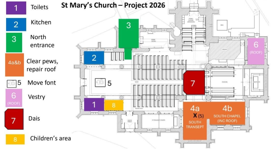Map of church showing areas to be updated
