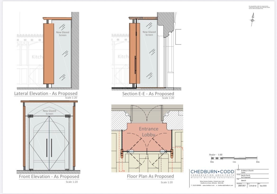 Archetect drawing of new church glass enclosed entry