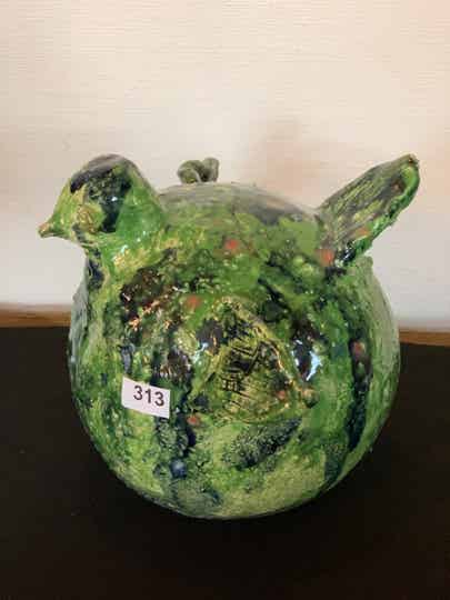 313 - kippetje groen geglazuurd