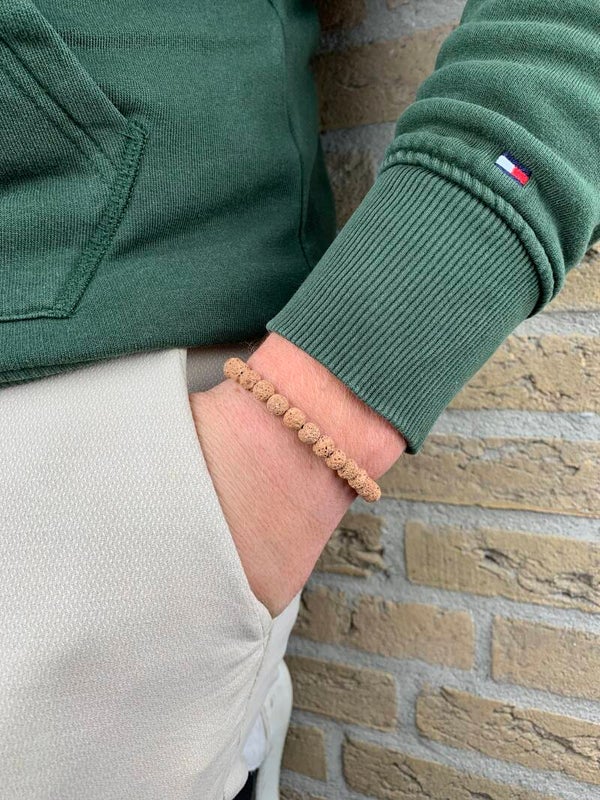 Heren  - 6mm natuursteen kralen mat lava licht bruin