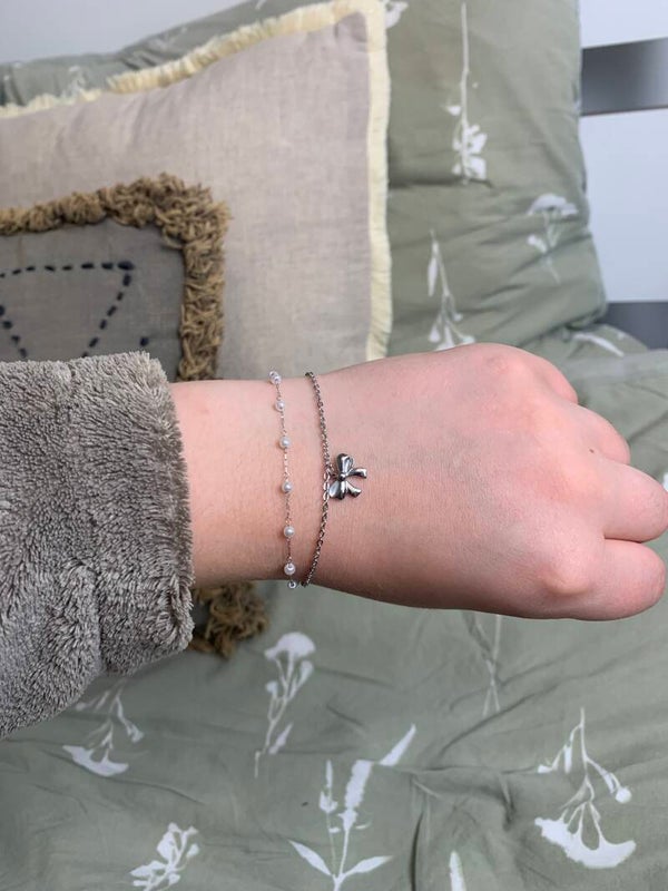 Armband - Dubbele armband met strik en parels