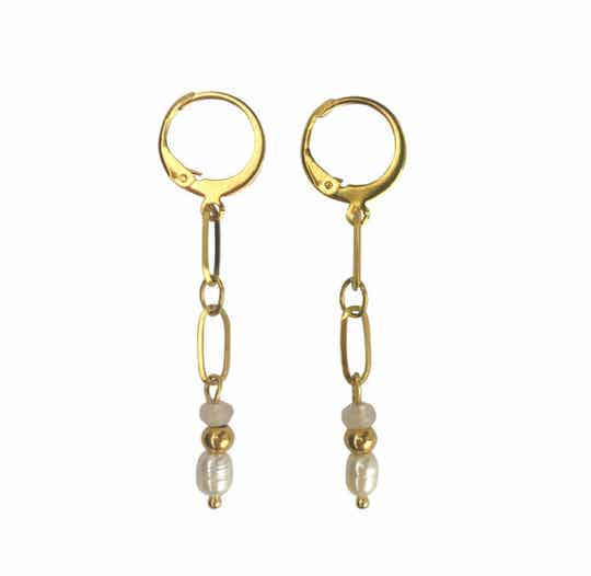 Oorbellen Parel & Jade- goud kleurig