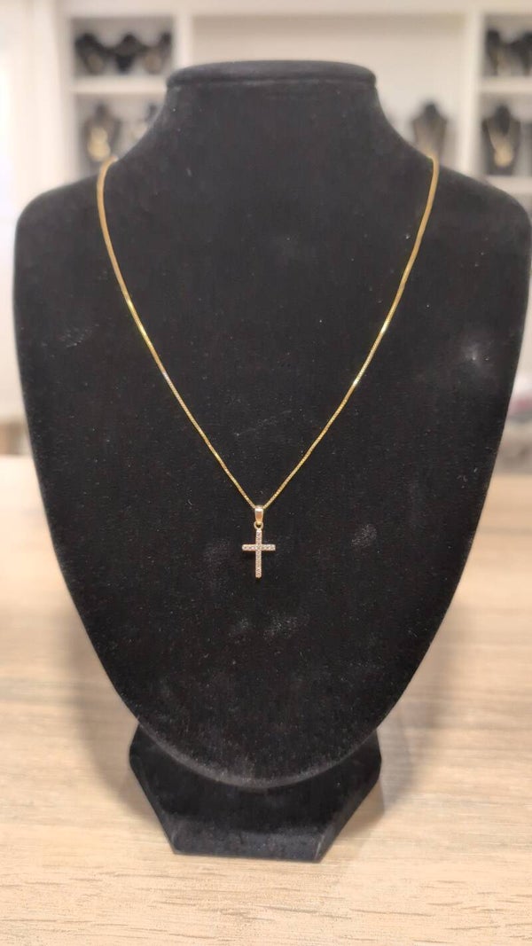 CADENA FINA SOLIDA 14K DIJE CRUZ