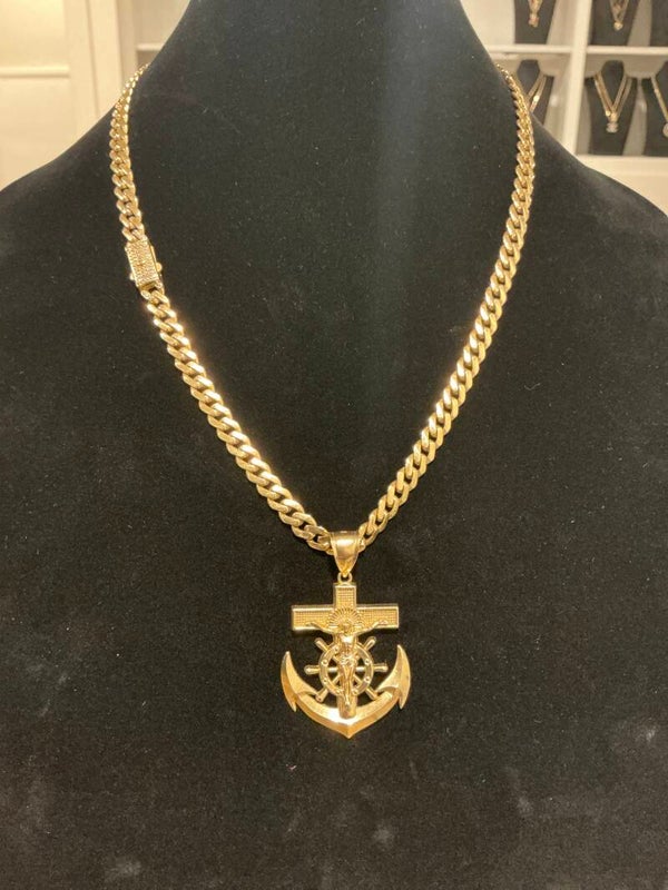 CADENA MÓNACO CON DIJE DE ANCLA CON CRUCIFIJO