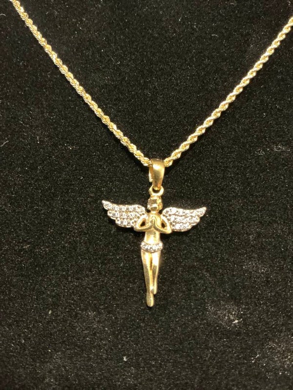 CADENA ROPE CON ÁNGEL TODO SÓLIDO 14K