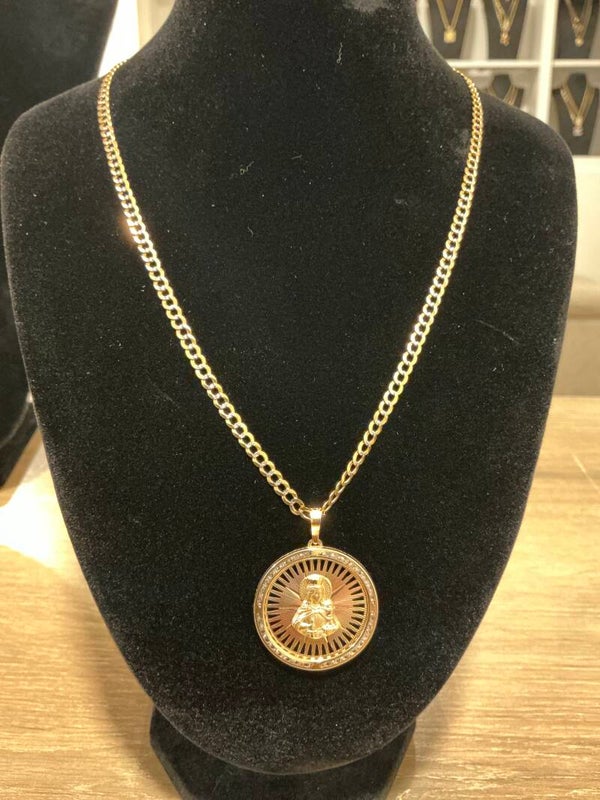 CADENA 14K CUBANA CON DIJE DE SANTA BARBARA 14K