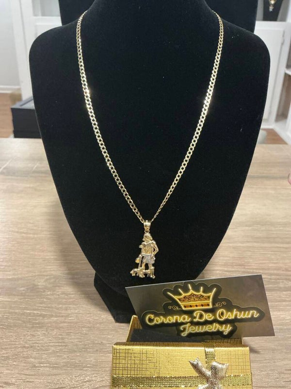 CADENA CORTE BRILLO CUBANA CON DIJE DE SAN LÁZARO