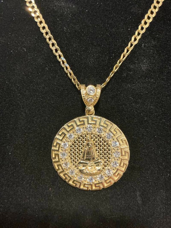 CADENA CUBANA 14K SÓLIDA CORTE BRILLO CO DIJE DE LA CARIDAD DEL COBRE