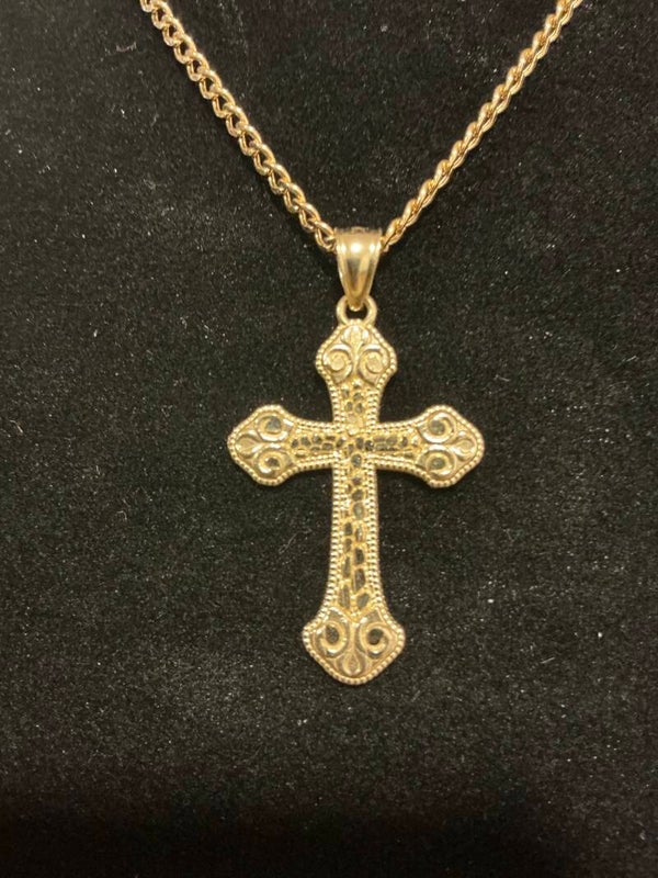 CADENA 14K CUBANA CON CRUZ NUGGET
