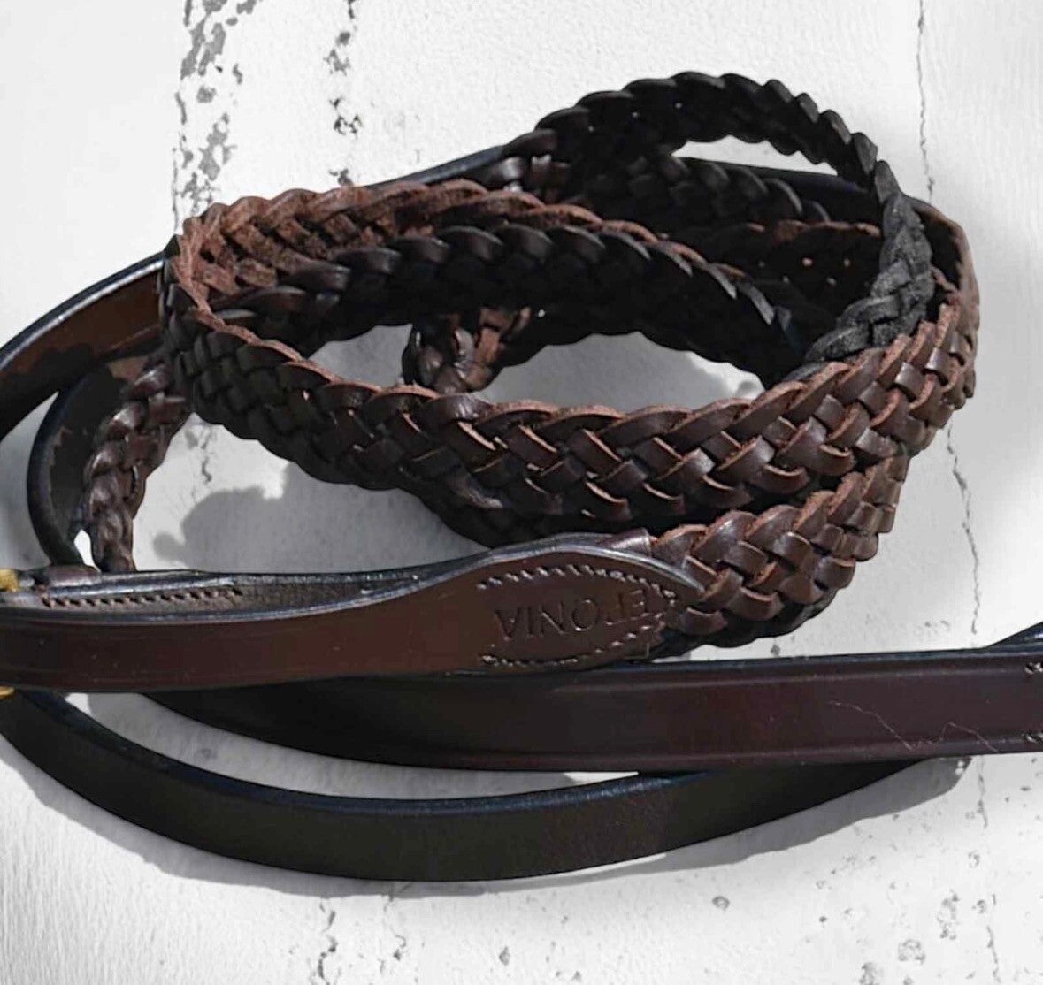 Teugels van echt gevlochten leer Bruin