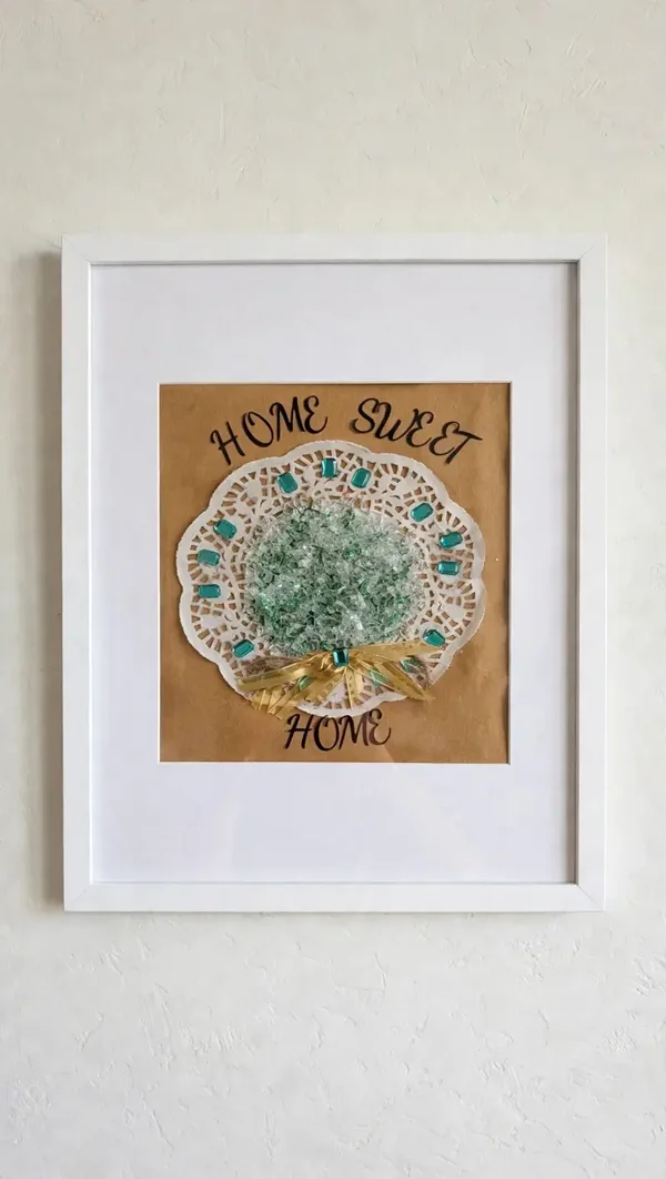 "Home Sweet Home" Handmade Glass Mosaic Wall Art, Framed 12x14